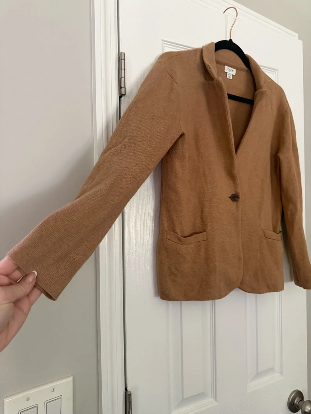 J.Crew Petite Small Camel Cotton Sweater Blazer Knit Jacket One Button